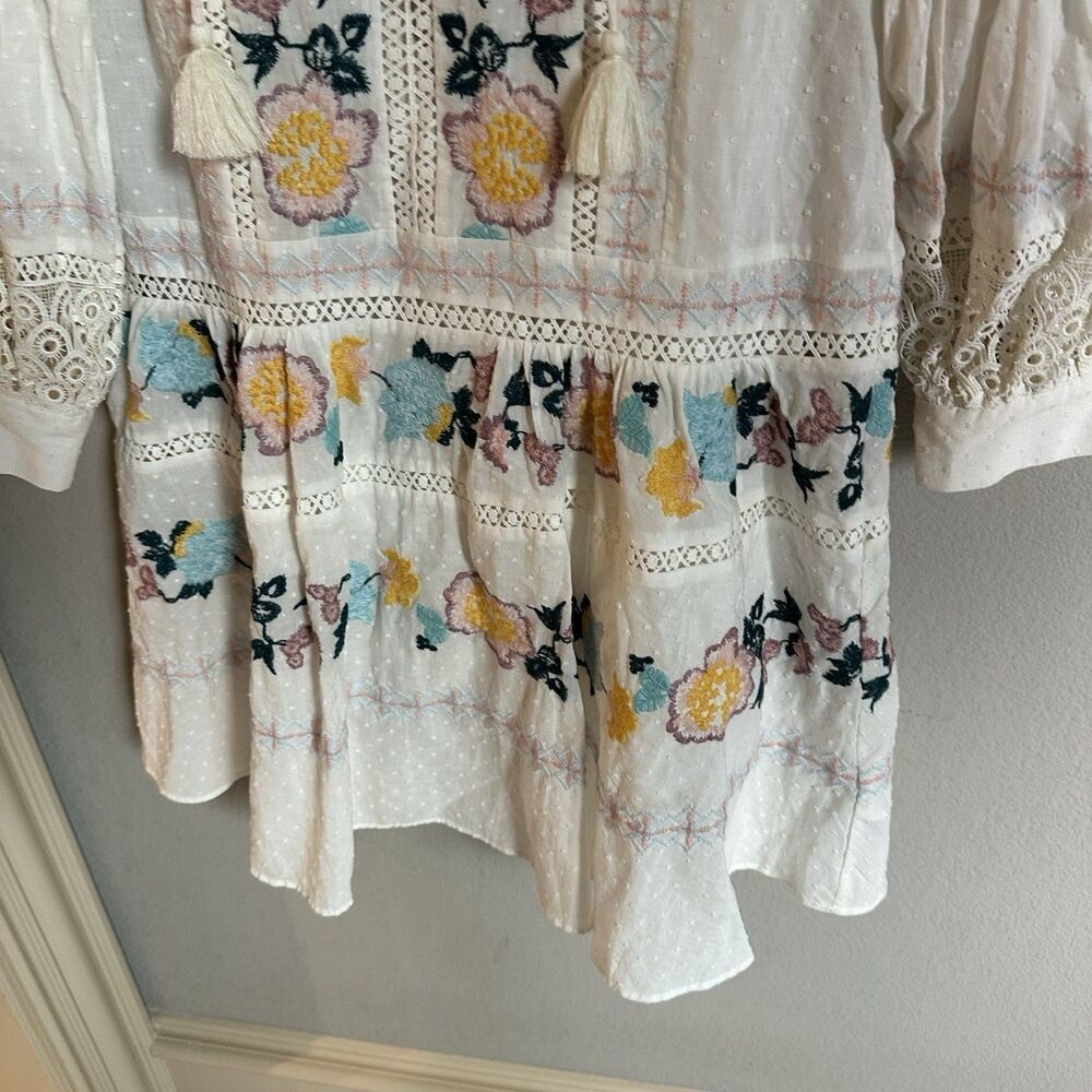 Tory Burch Embroidered Crotched Boho Hippie Tunic Mini Dress Women Size Small - Picture 4 of 9